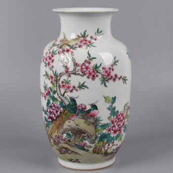 景德鎮(zhèn)老藝人陳海清 手繪粉彩陶瓷 富貴花開(kāi)花瓶-京東珍品拍賣(mài)